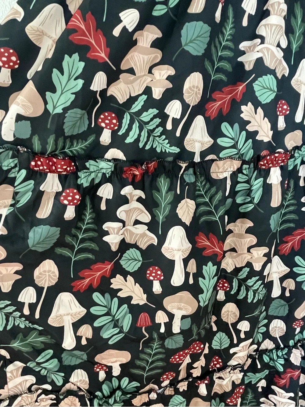 Mushroom Print Tiered Midi Skirt Woodland Cottagecore Fairycore Goblincore ROMWE